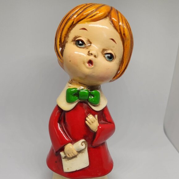 Vintage Christmas Chalk Ware Caroler Red Smock Made in Japan New in Box - Picture 2 of 8